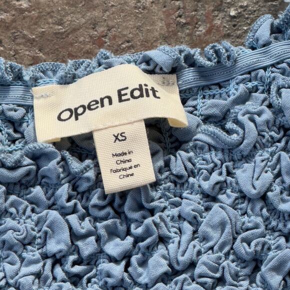 Open Edit Powder Blue Top Stretchy Smocked Cropped Sleeveless Ruched Size XS - Picture 3 of 6